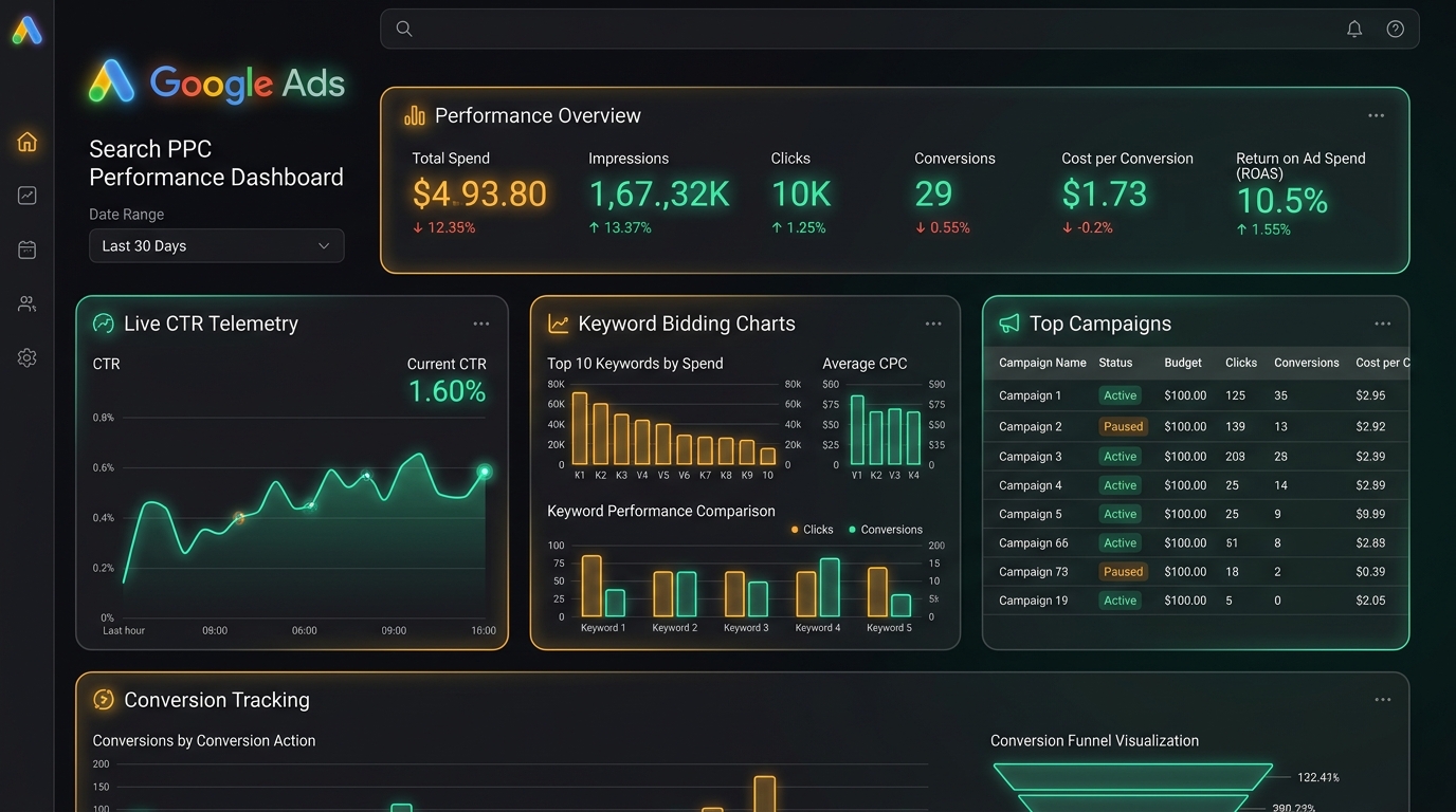 Google Ads Search PPC Performance Dashboard